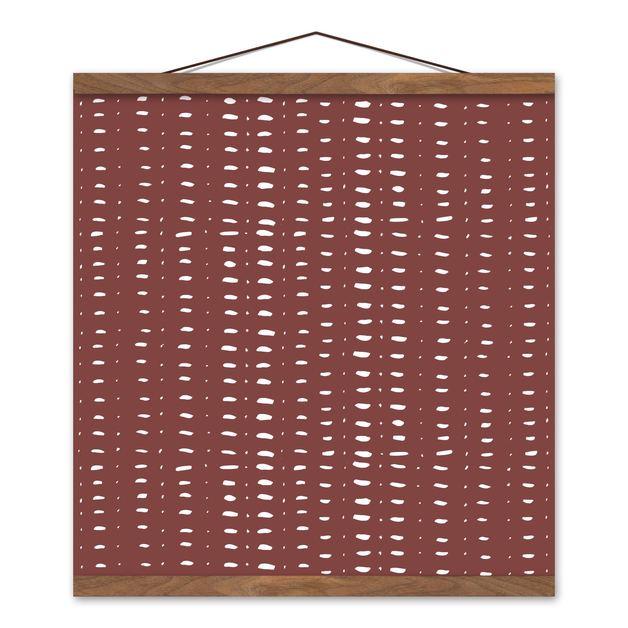 White Dash Dots 16" x 16" Teak Hanging Canvas
